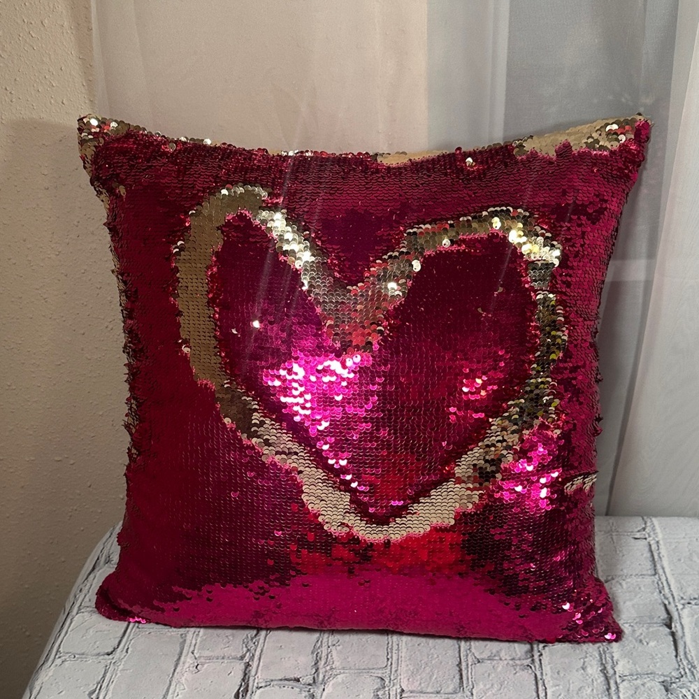 Reversible Color Change Sequin Throw Pillow Sparkle Shine Pink Gold 15x15x6 Girl
